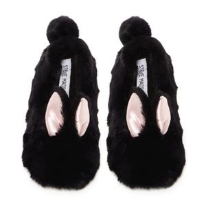 Black Bunny Ear Slippers - Vegan Fur | Large (4-5)